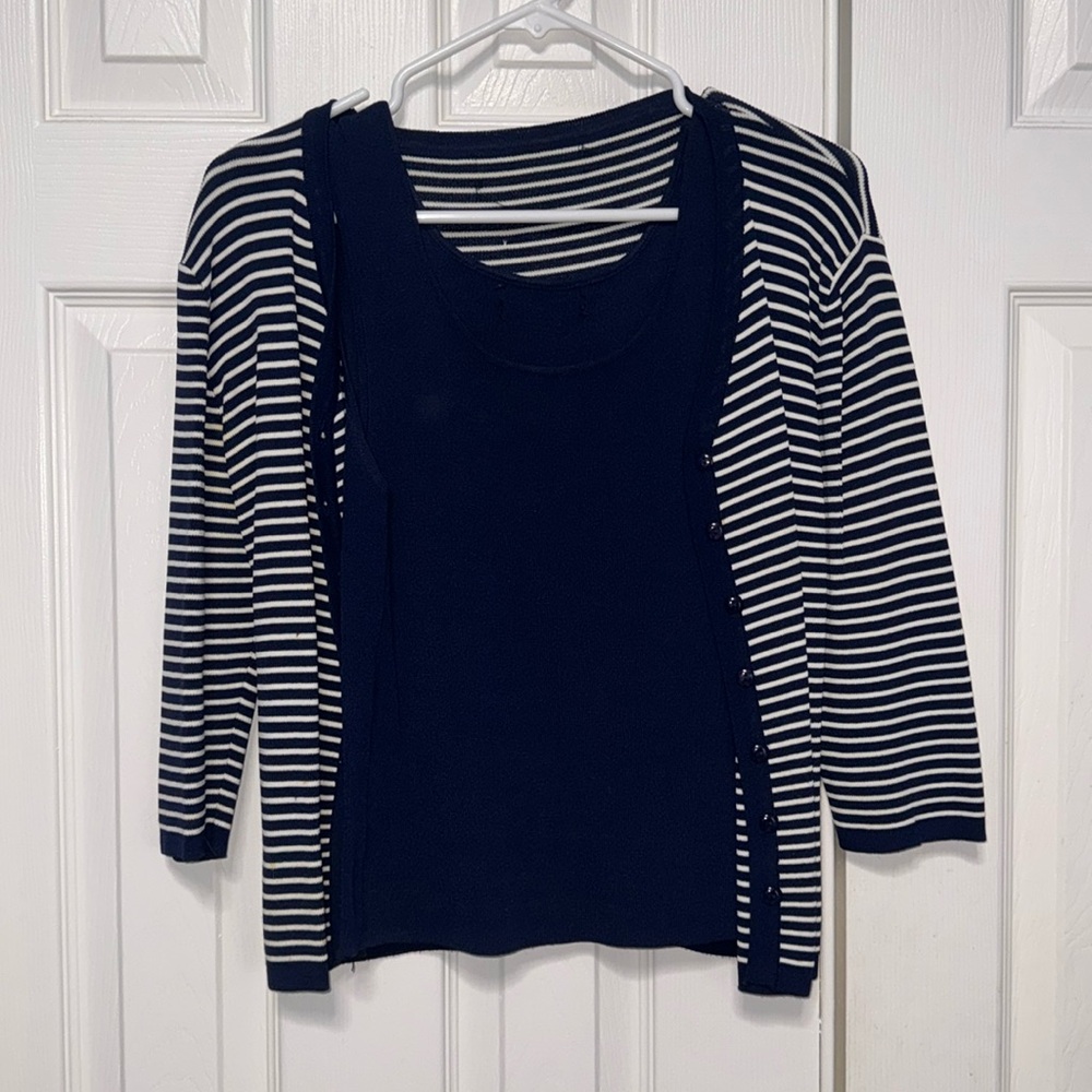 Navy Blue Tank and Striped Cardigan Set
